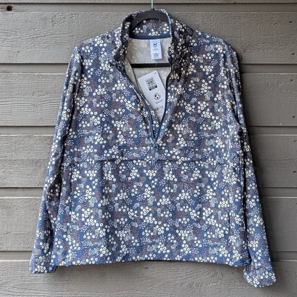 NWT Member's Mark Travel Pullover Navy Blue Ditsy Floral Size Small Half Zip